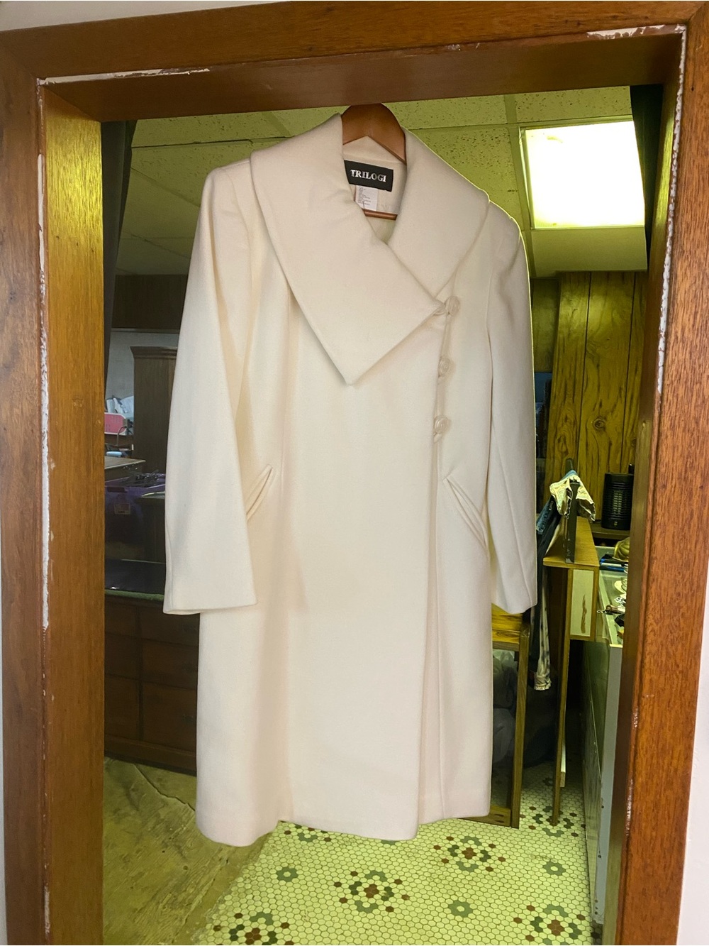 Trilogi Cream Wool-Blend Pea Coat